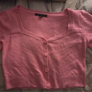 French Connection, XL, pink, cropped , cool neck line , 3 button cardigan.